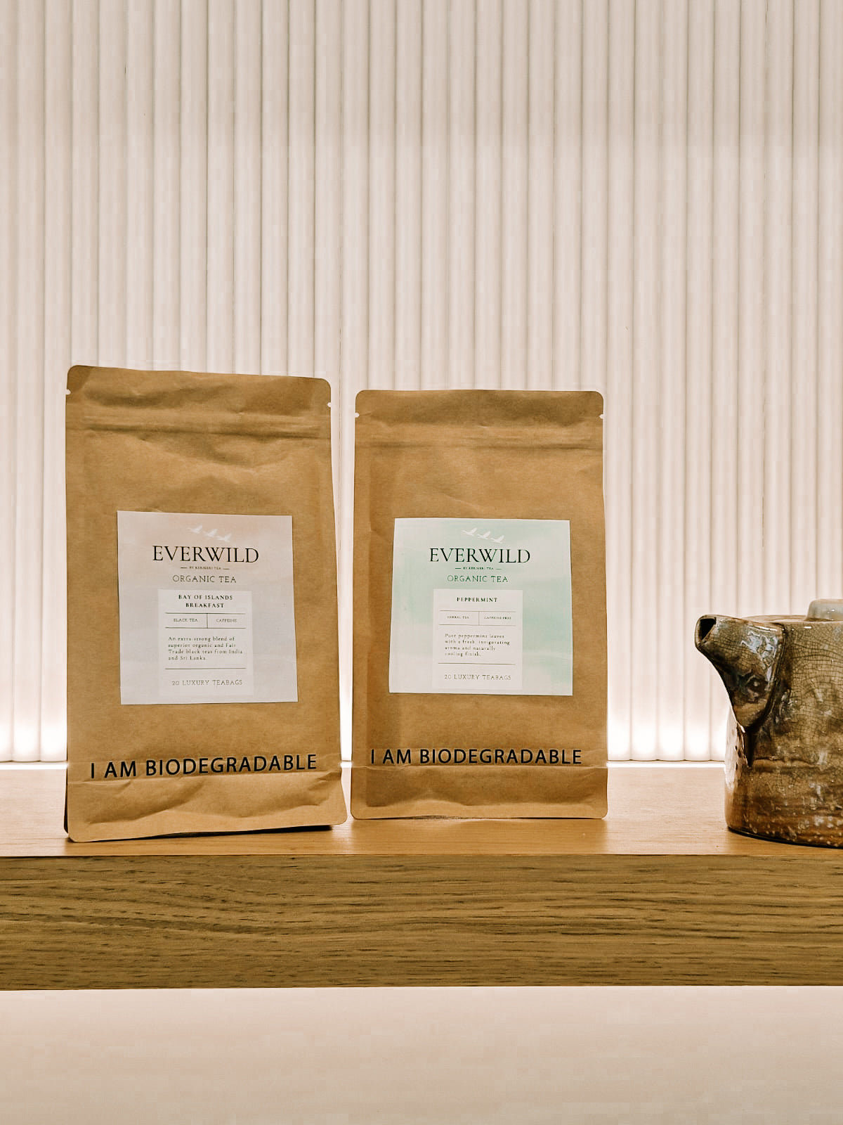 Two Everwild biodegradable organic tea pouches