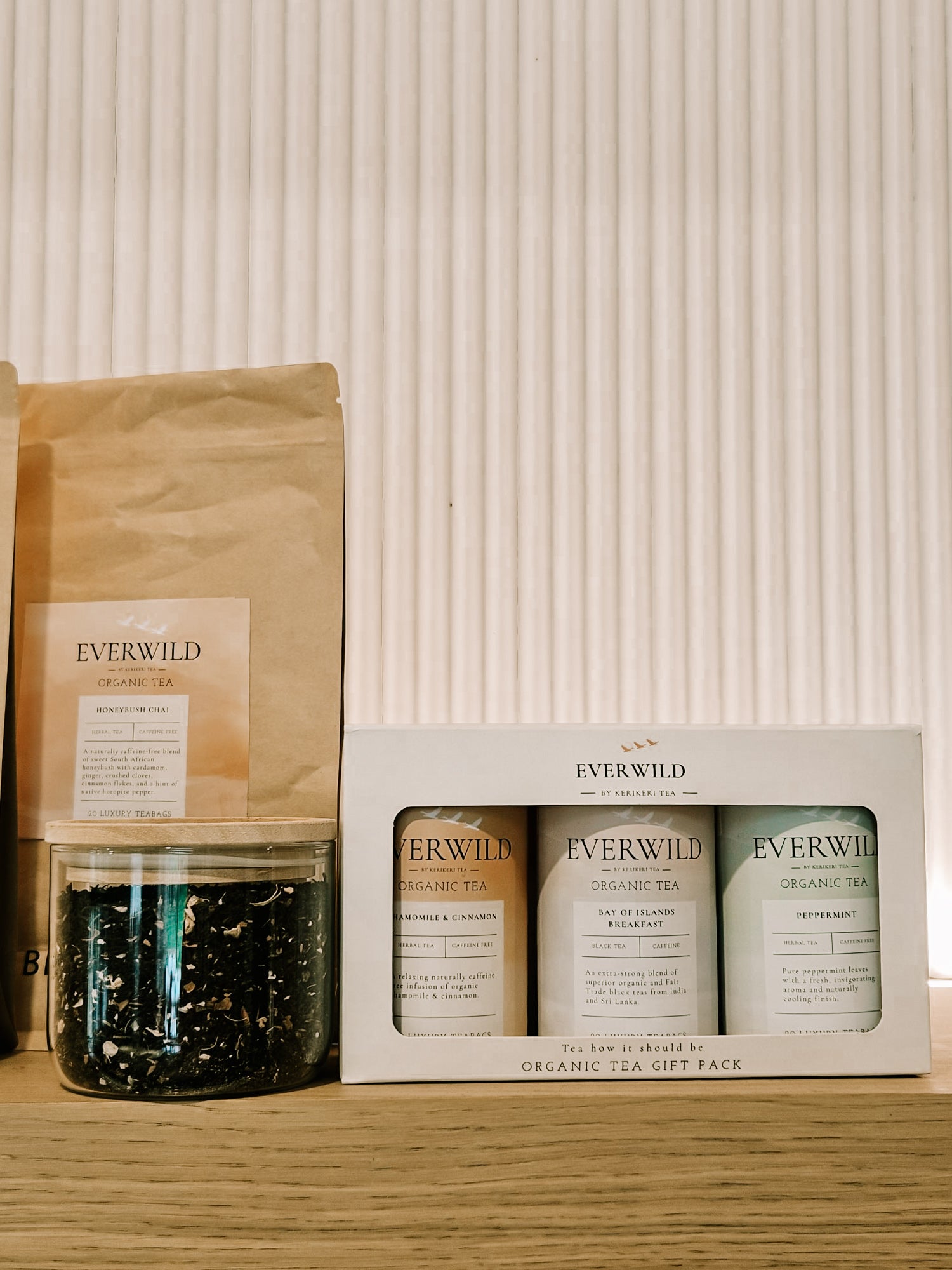 Everwild organic tea gift pack, refill pouch and loose leaf tea